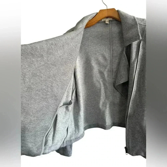 Eileen Fisher Organic Cotton Tweed Moto Herringbone Jacket Gray Size M - Picture 10 of 15